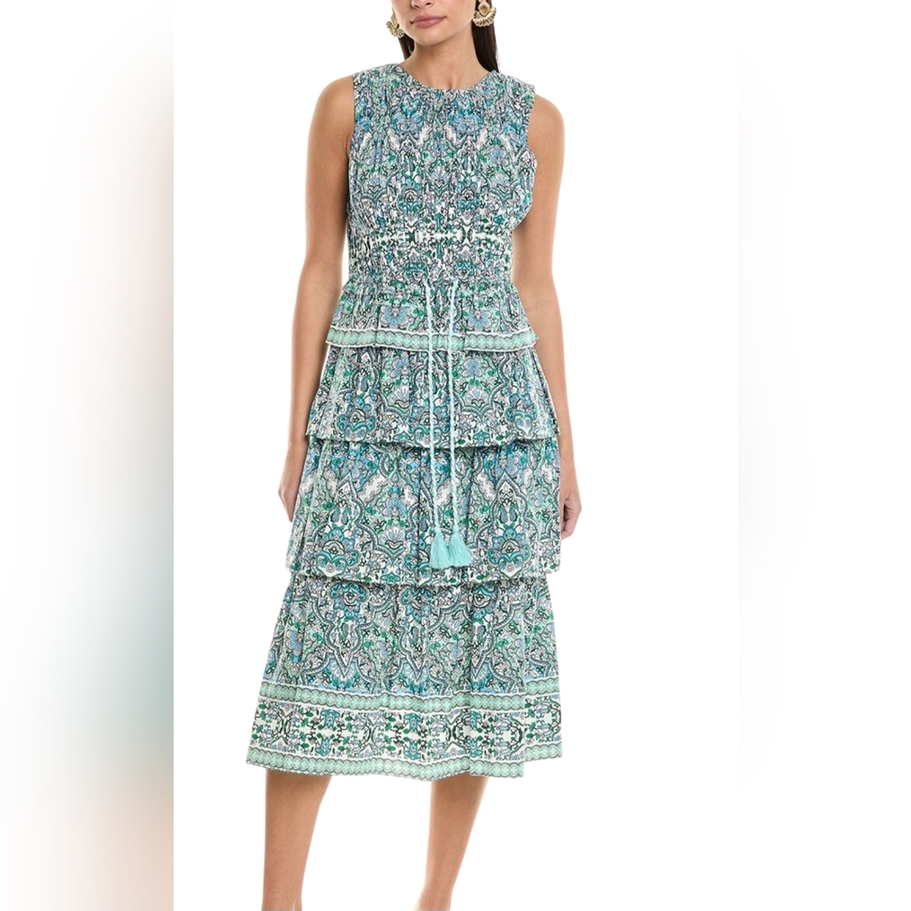 Shoshanna Blue Green Paisley Tiered Midi Dress - Picture 12 of 15